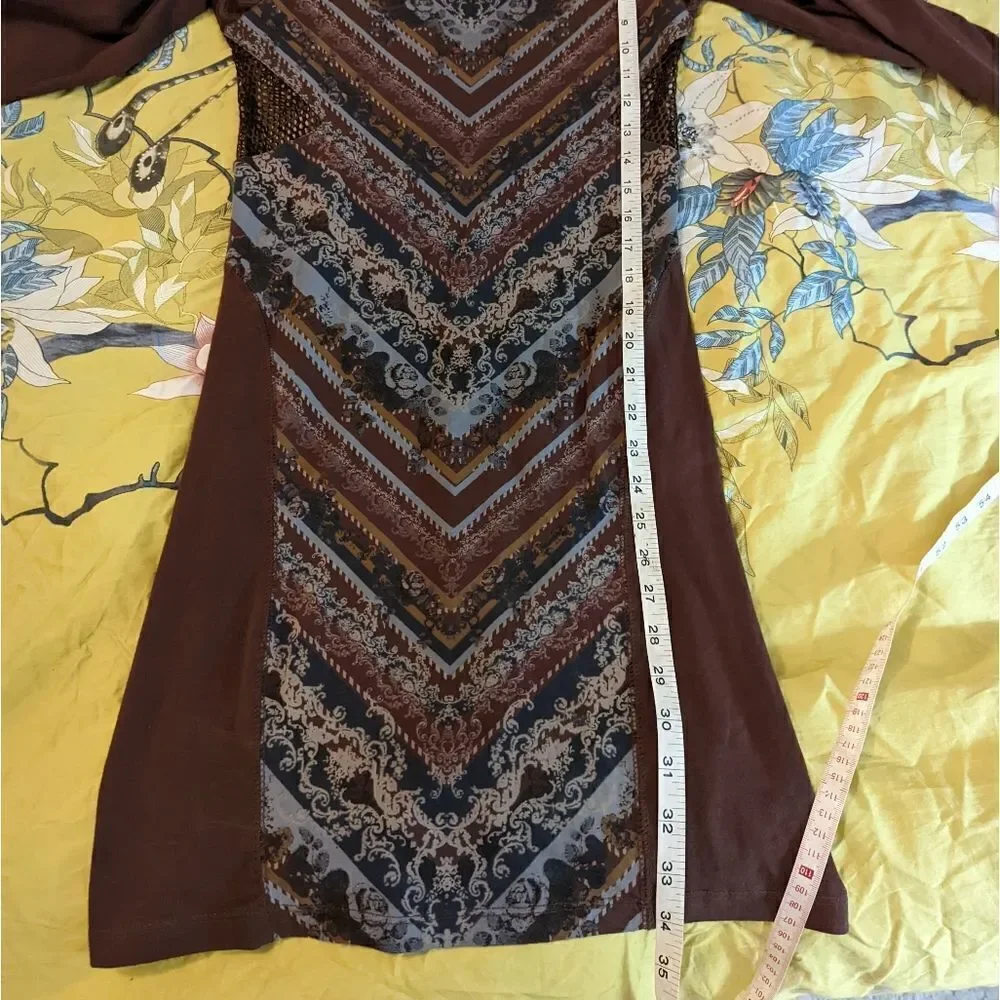 Free people out of africa Chevron bodycon mesh side scoop neck  dress sz m nwt - Picture 5 of 6